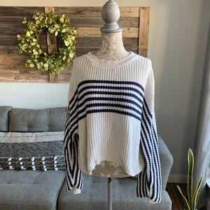 Aerie Knit Flare Sleeve Sweater with Stripes